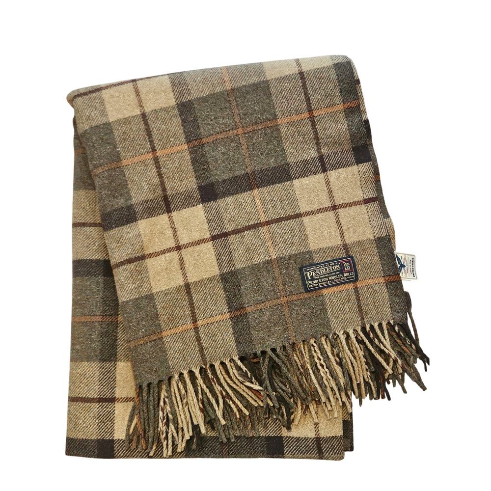 Pendleton wool throw blanket brown Plaid woodsy outdoors camping gorpcore 52x70